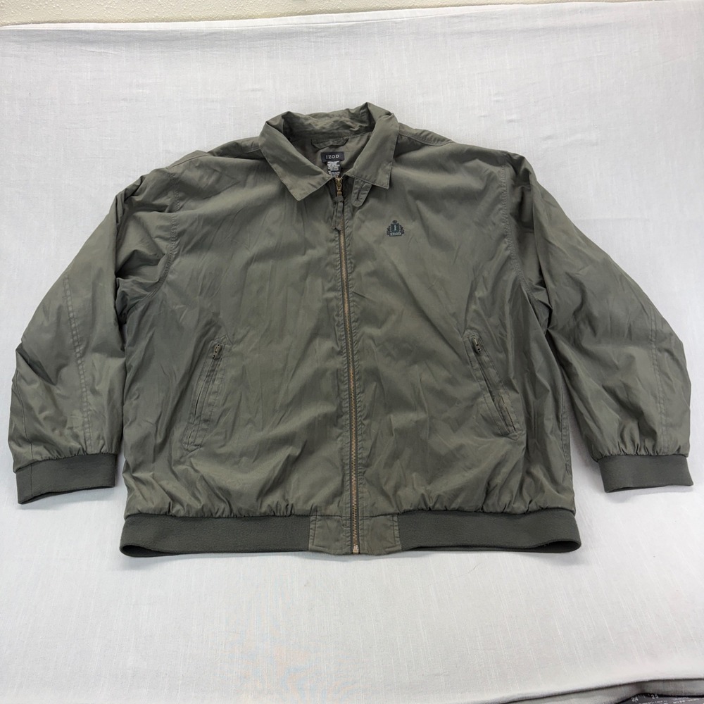 IZOD Jacket Mens XXL Harrington Bomber Olive Green Full Zip Lightweight Pocket